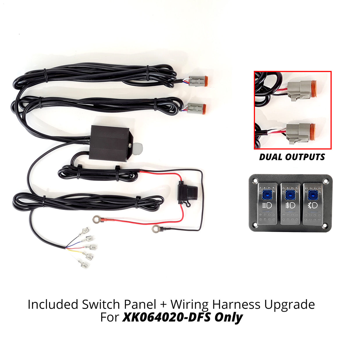 XK GLOW 3 Switch Rocker Panel w/3 Ouput Wire Strobe Combo