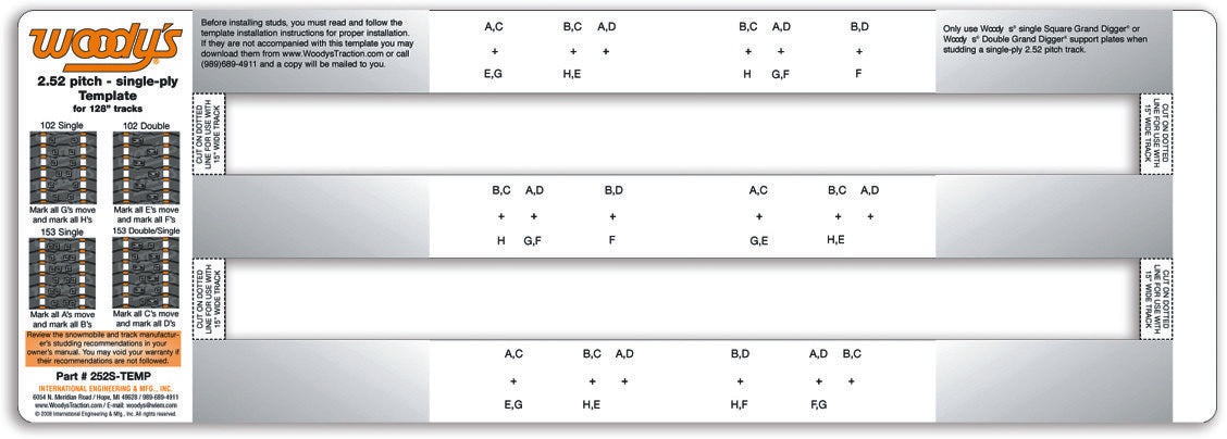 WOODYS 252S Studding Template