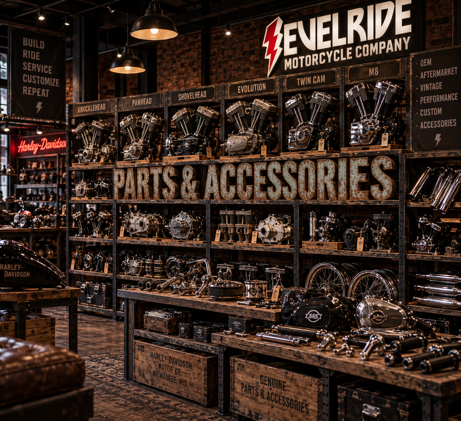 Motorcycle parts and workshop display