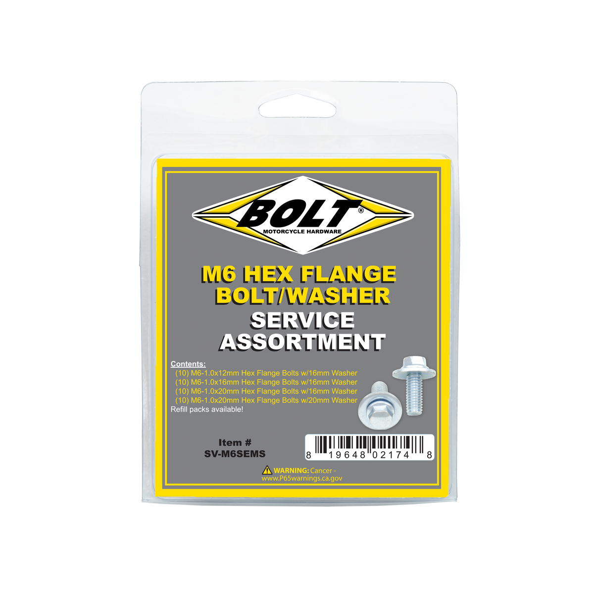 BOLT 8MM HEX FLANGE BOLT ASSORTMENT W/16MM WASHER 40 PIECE KIT
